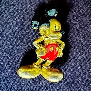 Vintage Brass and Enamel Mickey Mouse Pin Brooch